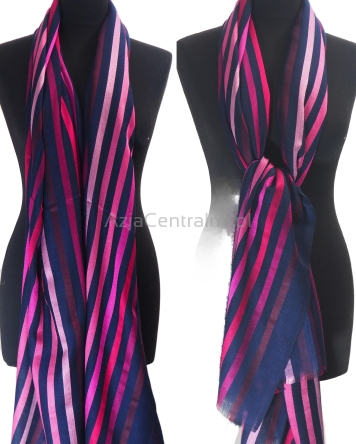 Męski damski dwustronny granatowy szal z wełny merynosów i jedwabiu