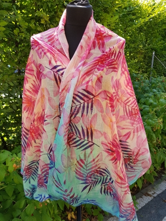 Damski szal wełniany kolorowy merino print kwecisty