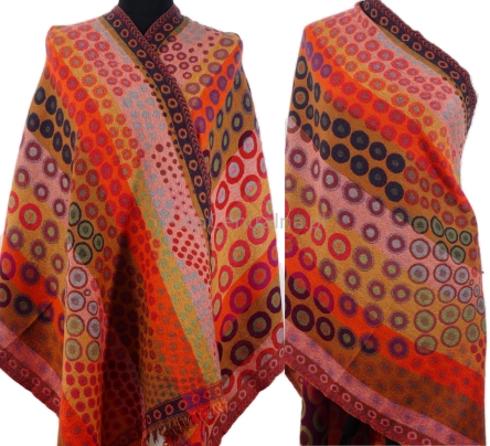 Szal wełniany merynos boho etno Pomarańcz wielokolorowy