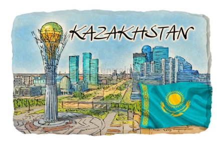 Magnes stolica Kazachstanu Astana Bajterek z flagą