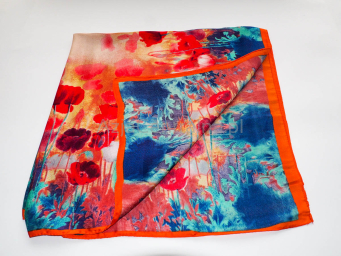 Damska apaszka chusta jedwabna w kwiaty