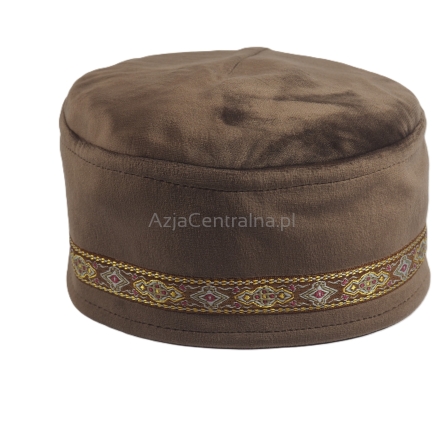 Krymka czapka męska z aksamitu - brązowa
