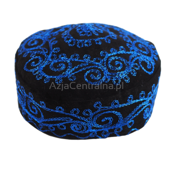 Cienka czapka męska krymka Czarna granatowym haftem (55, 60cm)