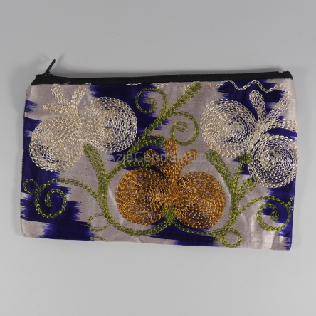 Atłas ikat kosmetyczka etui z haftem Suzani, Uzbekistan, Prezent dla Niej, dziewczyny, babci, mamy. AzjaCentralna.pl