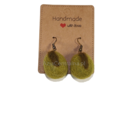 Kolczyki filcowe kulki z wełny merino Oliwka