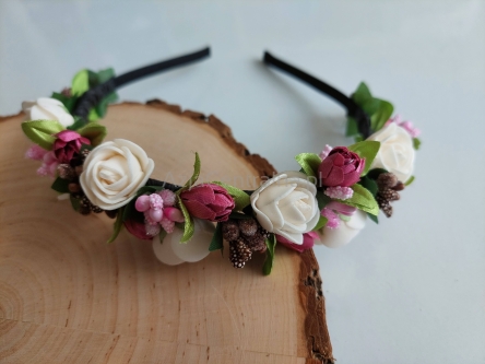 Opaska kwiecista Kremowo-bordowa