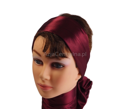 Damska satynowa opaska do włosów BORDOWA