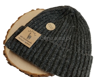 Ciepła czapka męska zimowa wełniana Alpaka Moher Szary grafit