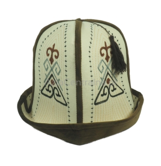 Męska czapka kirgiska kalpak tradycyjny biało-brązowa