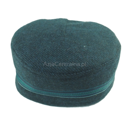 Męska czapka krymka wełniana granatowa z taśmą dekoracyjną