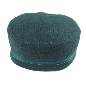 Męska czapka krymka wełniana granatowa z taśmą dekoracyjną