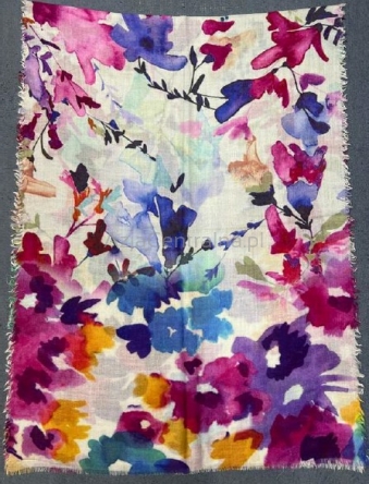 Damski szal wełniany kolorowy merino print kwecisty