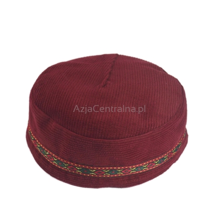 Krymka czapka sztruksowa bordo z taśmą etno 59cm