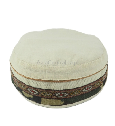 Letnia czapka męska krymka lniana kremowa ecru z moro