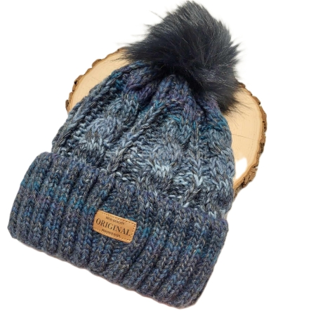 Ciepła czapka zimowa z pomponem JEANS z alpaki i merynosów