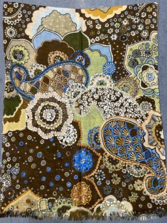 Damski szal wełniany merino wyszywany kwiecisty Paisley