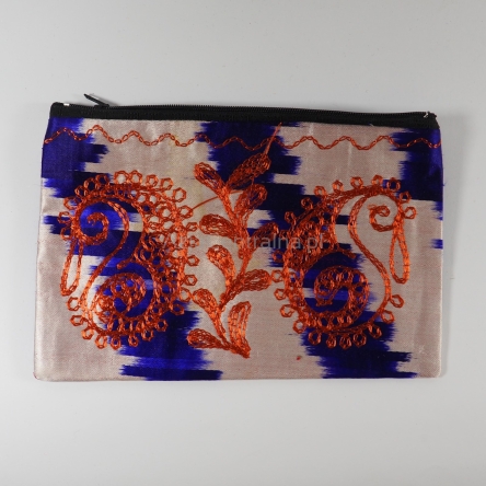 Atłas ikat kosmetyczka etui z haftem Suzani, Uzbekistan, Prezent dla Niej, dziewczyny, babci, mamy. AzjaCentralna.pl