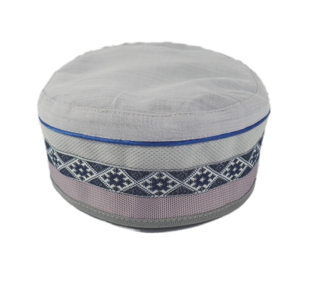 Letnia męska czapka krymka lniana jasnoszara BOHO ETNO (56-61cm)