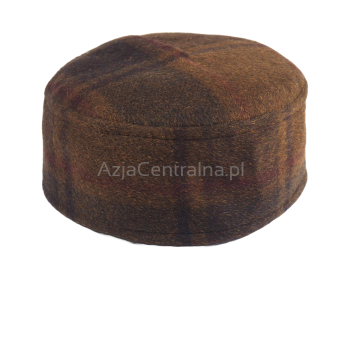 Męska czapka krymka wełniana z brązowa w kratę