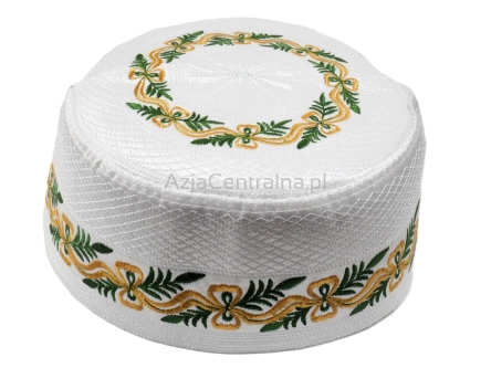 Krymka czapka męska biała orientalna haftowana (56 cm)
