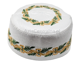 Krymka czapka męska biała orientalna haftowana (56 cm)