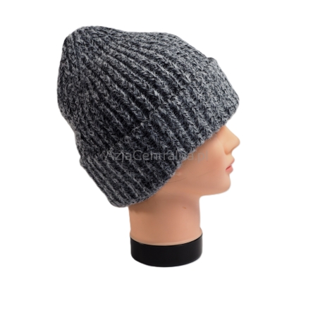 Ciepła czapka męska zimowa wełniana z alpaki MELANŻ Szary
