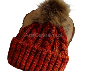 Ciepła czapka zimowa z pomponem z alpaki i merynosów