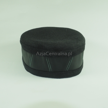 Szara czapka męska krymka ze skóry i wełny 56-58cm