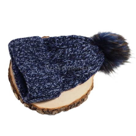 Ciepła czapka zimowa z pomponem Granatowy z alpaki i merynosów
