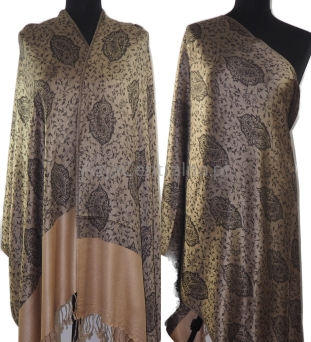 Damski dwustronny szal beżowo czarny Paisley