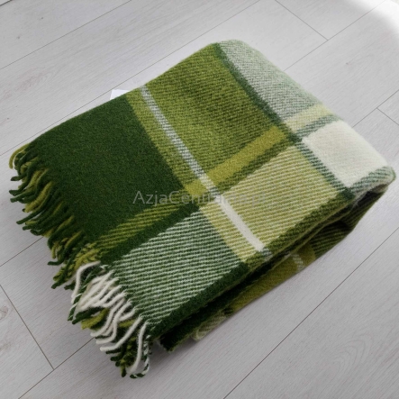 Wełniany zielony pled narzuta koc z wełny merynos 140x205 cm