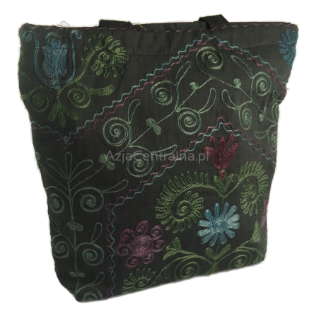 Torba czarna z dwustronnym haftem Suzani