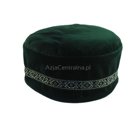 Krymka czapka aksamit taśma ozdob zieleń butelkowa