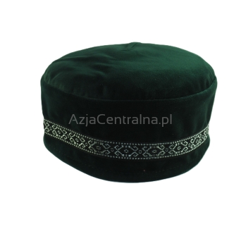 Krymka czapka aksamit taśma ozdob zieleń butelkowa