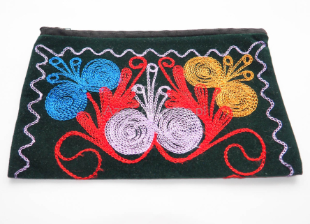 Kosmetyczka etui saszetka portfel ciemno zielona z haftem Suzani, AzjaCentralna.pl