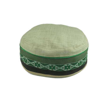 Letnia męska czapka krymka beżowa zieloną taśmą