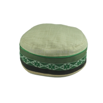 Letnia męska czapka krymka beżowa zieloną taśmą