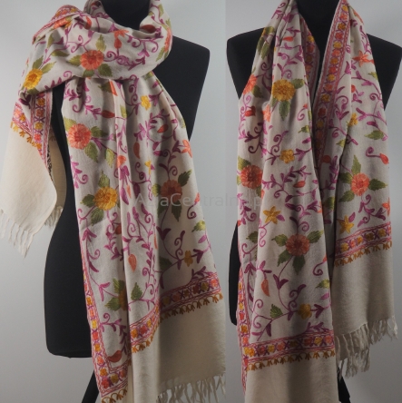 Damski wełniany szal z merynosów haftowany w kwiaty