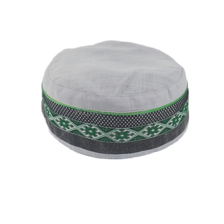 Męska czapka krymka lniana jasnoszara zielona ETNO BOHO
