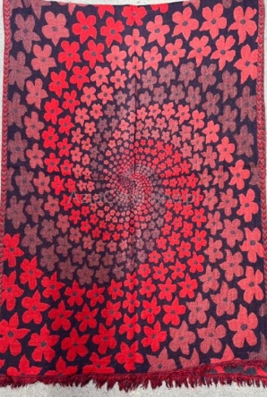 Damski szal wełniany dwustronny w kwiaty Burgund