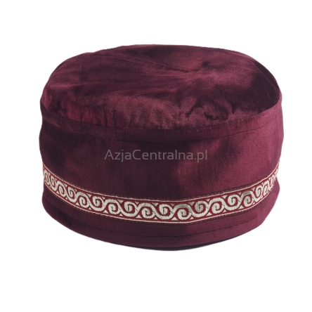 Krymka czapka męska z aksamitu - bordowa