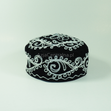 Uzbecka męska czapka krymka haftowana Czarna srebrna (52,53cm)