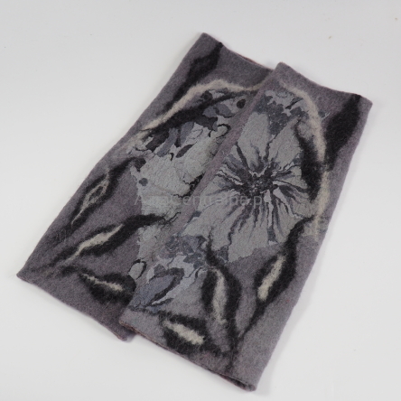 Damskie mitenki filcowe szare w kwiaty z wełny merino