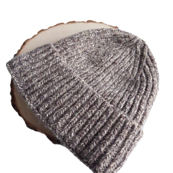 Ciepła czapka męska zimowa wełny Alpaki MELANŻ SZARY BRĄZ