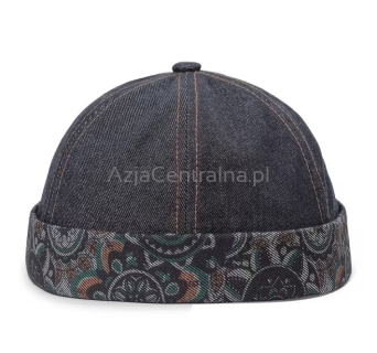 Dokerka czapka Jeansowa GRANATOWA MANDALA 56-58cm