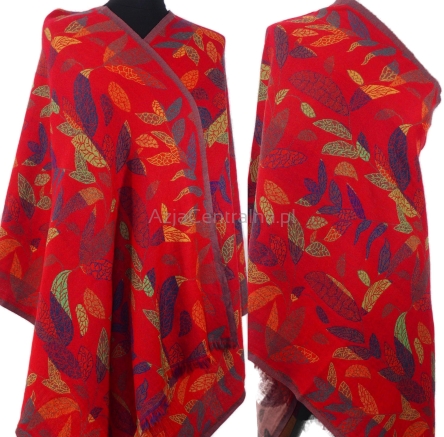 Damski szal z wełny merynosów w liście