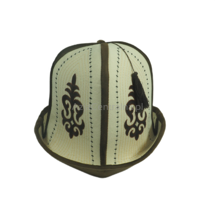 Męska czapka kirgiska kalpak tradycyjny biało-brązowy