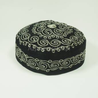 Uzbecka męska czapka krymka haftowana Czarna srebrna (57, 58, 60, 61cm)