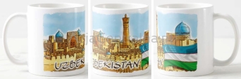 Kubek ceramiczny Buchara Uzbekistan z flagą