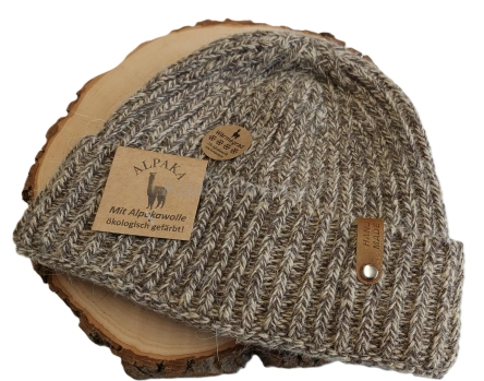 Ciepła czapka męska zimowa wełny Alpaki MELANŻ BRĄZ